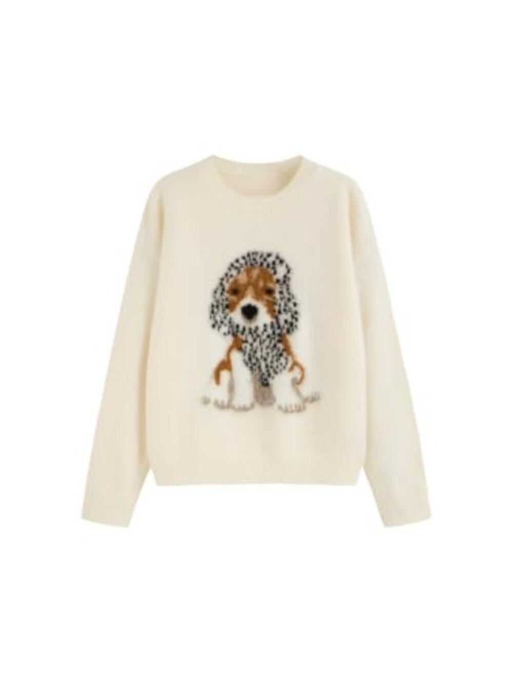 Oversized Knit Pullover Sweater Cute Dog Graphic Crew Neck